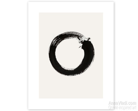 Enso Zen Circle Print: Sumi-e Brush Stroke, Minimalist Art