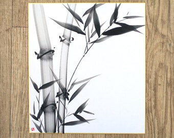 Bambou — Sumi-e Original Ink Painting on Japanese Shikishi Board, Zen art, Feng Shui art