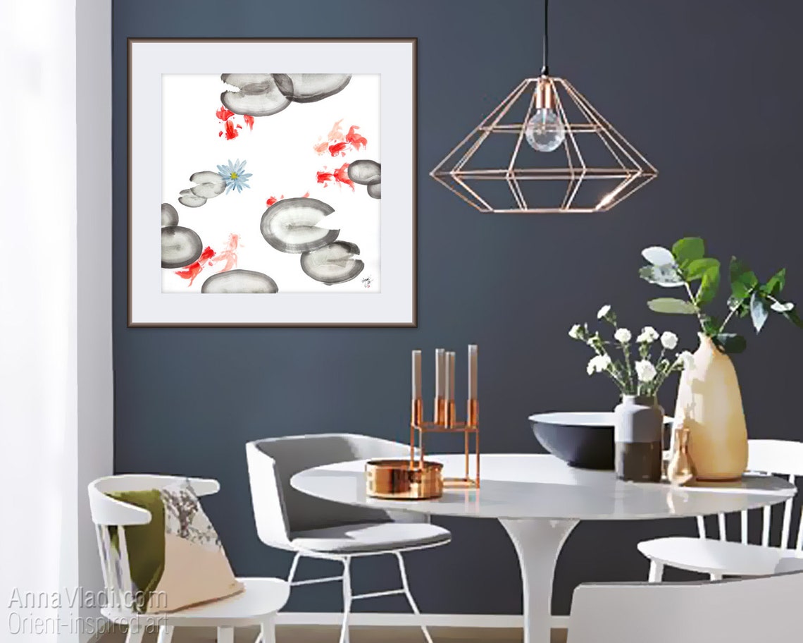 Goldfish and Water Lily Original Sumie Art in Natural Etsy