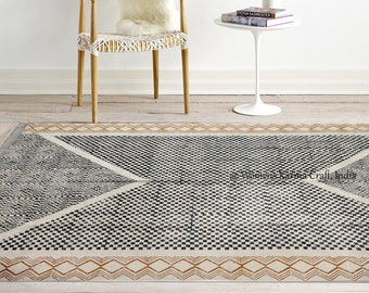 Large 9x12 feet rug, handmade rug, indian rug, block print rug, Kilim rug, area rug, solid rug, Woven rug, carpet, runner, floor rug, cotton