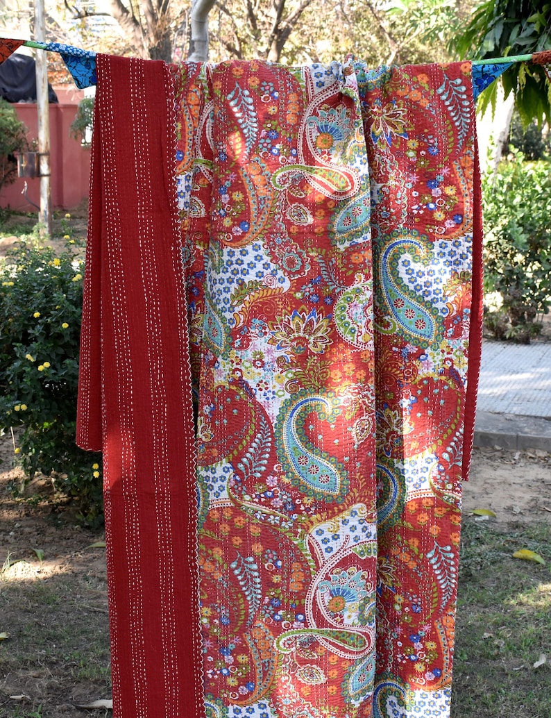 boho sari blanket bed spreade queen size blanket throws Indian handmade kantha quilt kantha blanket bed sheets rustic