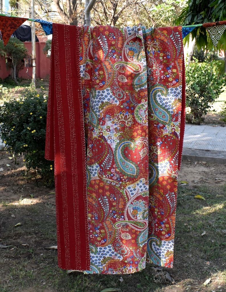 boho sari blanket bed spreade queen size blanket throws Indian handmade kantha quilt kantha blanket bed sheets rustic