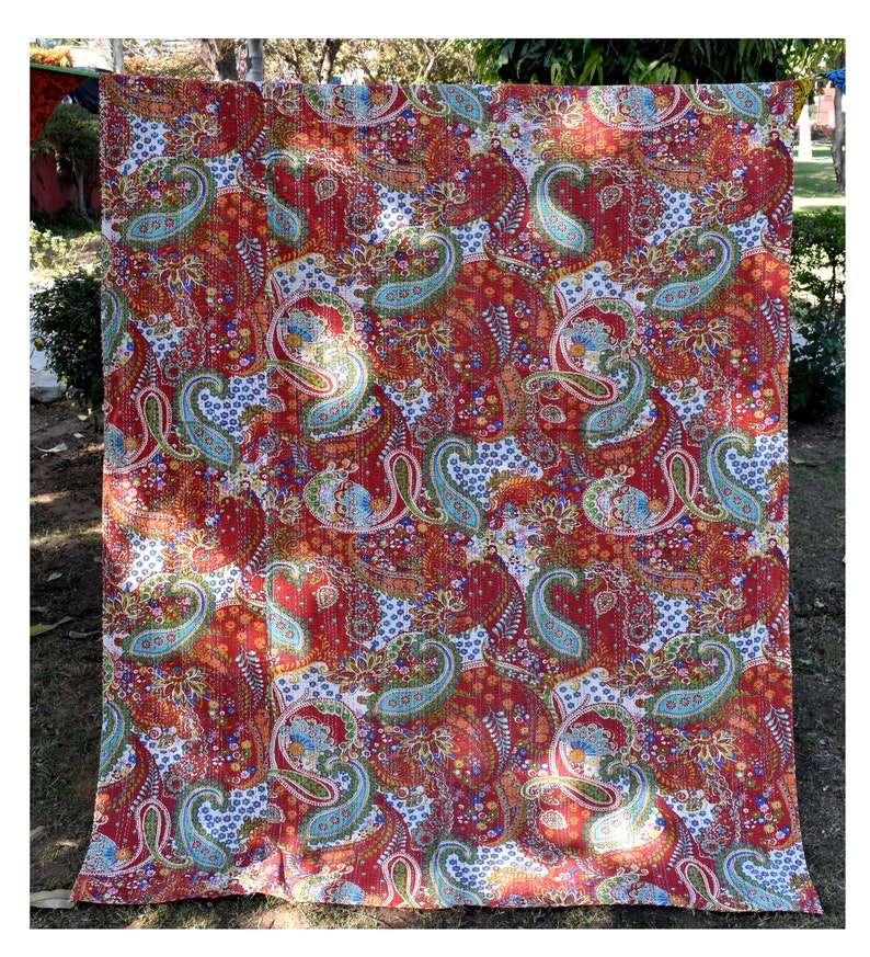 boho sari blanket bed spreade queen size blanket throws Indian handmade kantha quilt kantha blanket bed sheets rustic