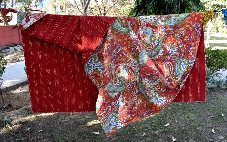 boho sari blanket bed spreade queen size blanket throws Indian handmade kantha quilt kantha blanket bed sheets rustic