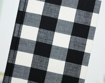 A5 notebook black and white checkered fabric, handmade notebook 100 pages white paper 120g, handmade stationery, elegant mixed notebook, unique piece