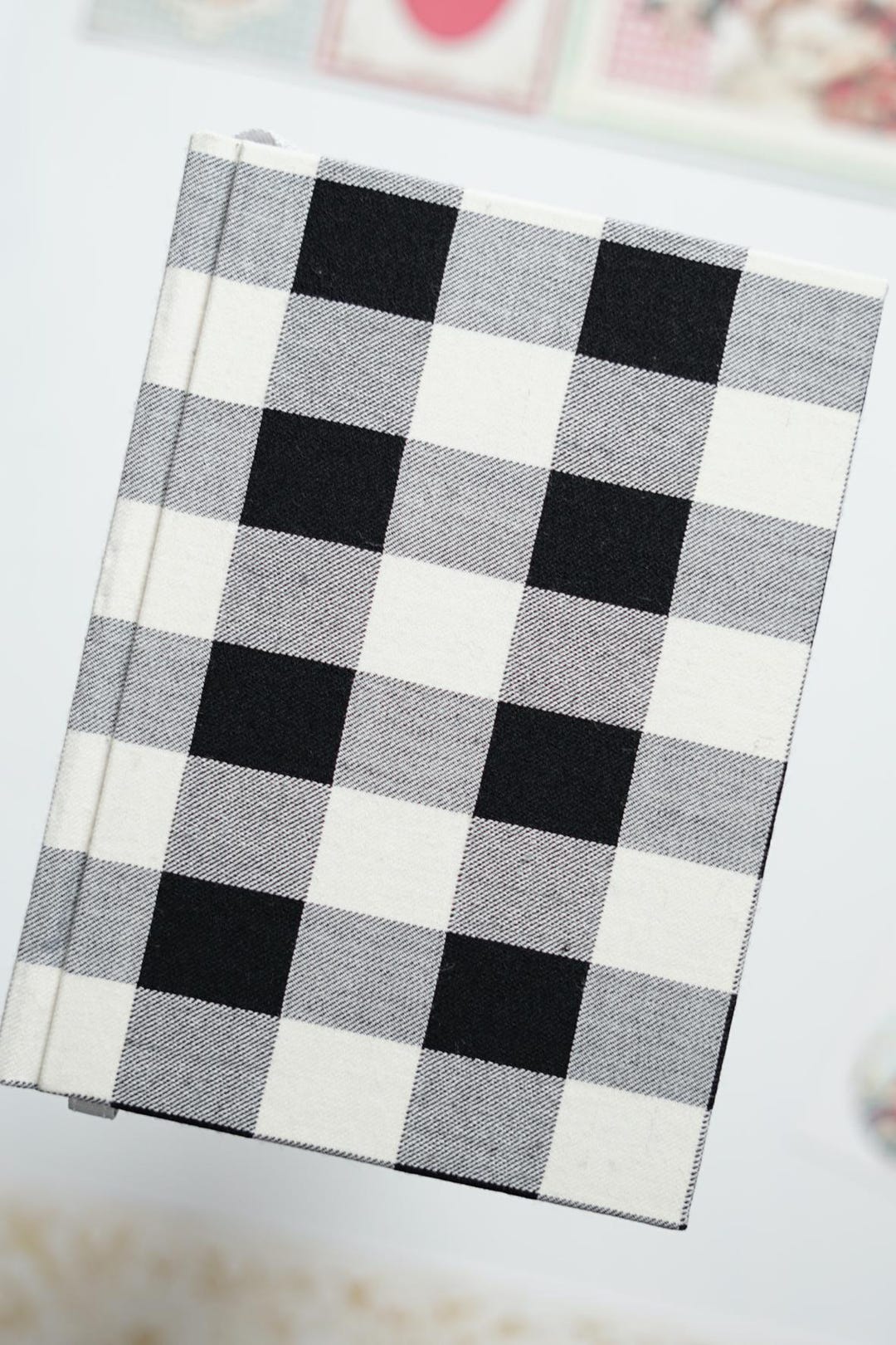 A5 Black and White Checkered Fabric Notebook, Handmade Dotted Notebook ...