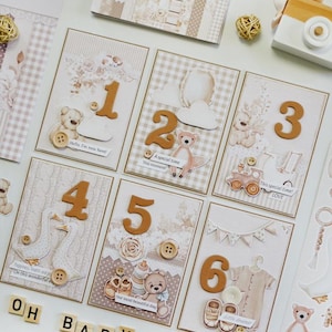 Lot de 12 Cartes Étape Bébé Natural, Cartes Mensuelles Croissance, Accessoires Photos Bébé