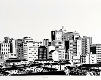 Belfast Skyline Linocut Print | Northern Ireland | Nine Glens Art