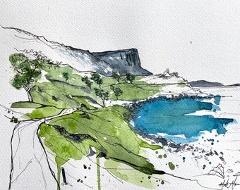 Murlough Bay Original Pen & Ink Watercolour Painting | Ballycastle Fairhead Antrim Coast | Northern Ireland Art