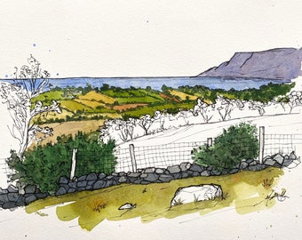 The Glens of Antrim, Glenaan Pen & Watercolour Painting | Ossian’s Grave | Nine Glens Art