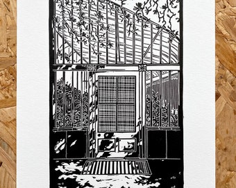 Belfast Palm House Linocut Print | Botanic Gardens | Northern Ireland | Nine Glens Art