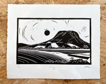 Lurig Mountain Cushendall Linogravure | Glens d'Antrim | Art d'Irlande du Nord | Art des Neuf Glens