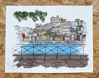 Porto Pen & Watercolour Painting | Portugal | Nine Glens Art