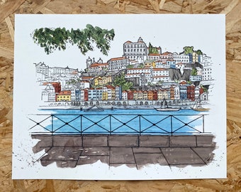 Stylo Porto et peinture à l'aquarelle | Portugal | Art des Neuf Glens