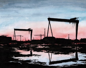 Belfast Harland and Wolff Pen and Watercolour Print  | H&W Cranes | Northern Ireland Art | Nine Glens Art