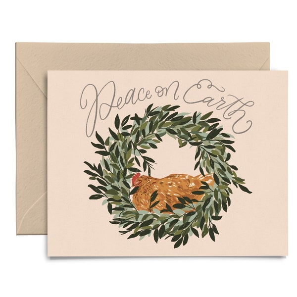 PEACE ON EARTH Chicken Christmas Card | Christmas Greeting Card | Homesteaders Christmas Card | Farm Christmas