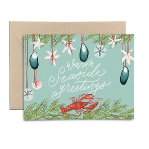 SALUTATIONS DE BORD DE MER Carte de Noël | Carte de voeux côtière de Noël | Carte de correspondance vierge | Vœux de Noël à la plage | Carte de Noël bord de mer