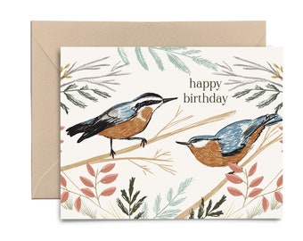 Happy Birthday Wishes | Birdwatcher Birthday Greeting Card | Cute Birds Birthday Card | Blank Note Card