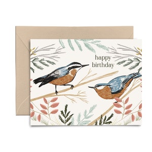 Souhaits de joyeux anniversaire | Carte de vœux d’anniversaire d’observateur d’oiseaux | Carte d’anniversaire d’oiseaux mignons | Carte de note vierge