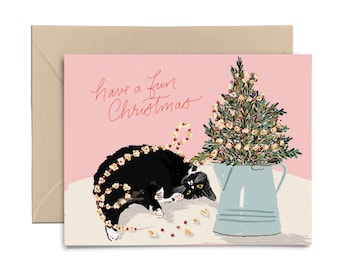 PLAYFUL CAT Christmas Card | Christmas Greeting Card | Blank Note Card | Cat Lovers Christmas Card | For the Cat Christmas Card