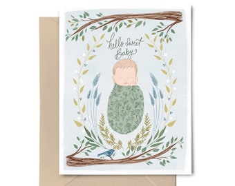 Hello Sweet Baby Card | Congratulations New Baby Greeting Card | New Baby Card | Blank Note Card