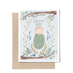 Hello Sweet Baby Card | Congratulations New Baby Greeting Card | New Baby Card | Blank Note Card