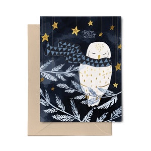 Carte de Noël de souhaits CHALEUREUX | de voeux de Noël | carte de correspondance vierge | carte de correspondance | Bonnes fêtes de fin d'année | Carte de Noël hibou