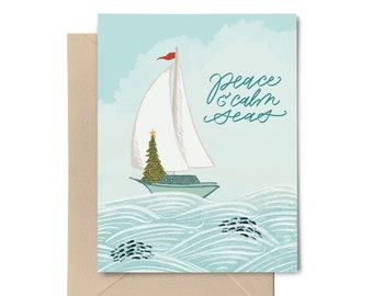 PEACE Christmas Card | Coastal Christmas Greeting Card | Blank Note Card | Beach Christmas Greetings | Seaside Christmas Card