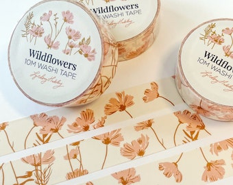 Wildflower Washi Tape  - Botanical/Floral Washi, Planner Tape, Journaling Stickers, 10M Pretty Washi Tape