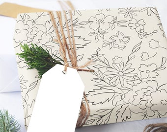 Floral Throw in Cream - Wrapping Paper - Floral Gift Wrap - Pretty Wrapping Paper 30 x 36 sheet