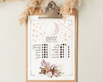 Instant Download 2021 Lunar Calendar, Printable Gift, Moon Calendar 2021, Home Decor,  Printable 2021 Calendar Wall Decor