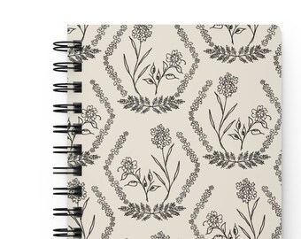 Diario encuadernado en espiral con corona de flores silvestres / Cuaderno / Cuaderno encuadernado con alambre / Páginas forradas