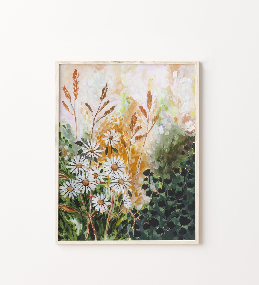 Daisy Path Vertical Art Print - Floral Art Print - Daisies Art Print - Etsy