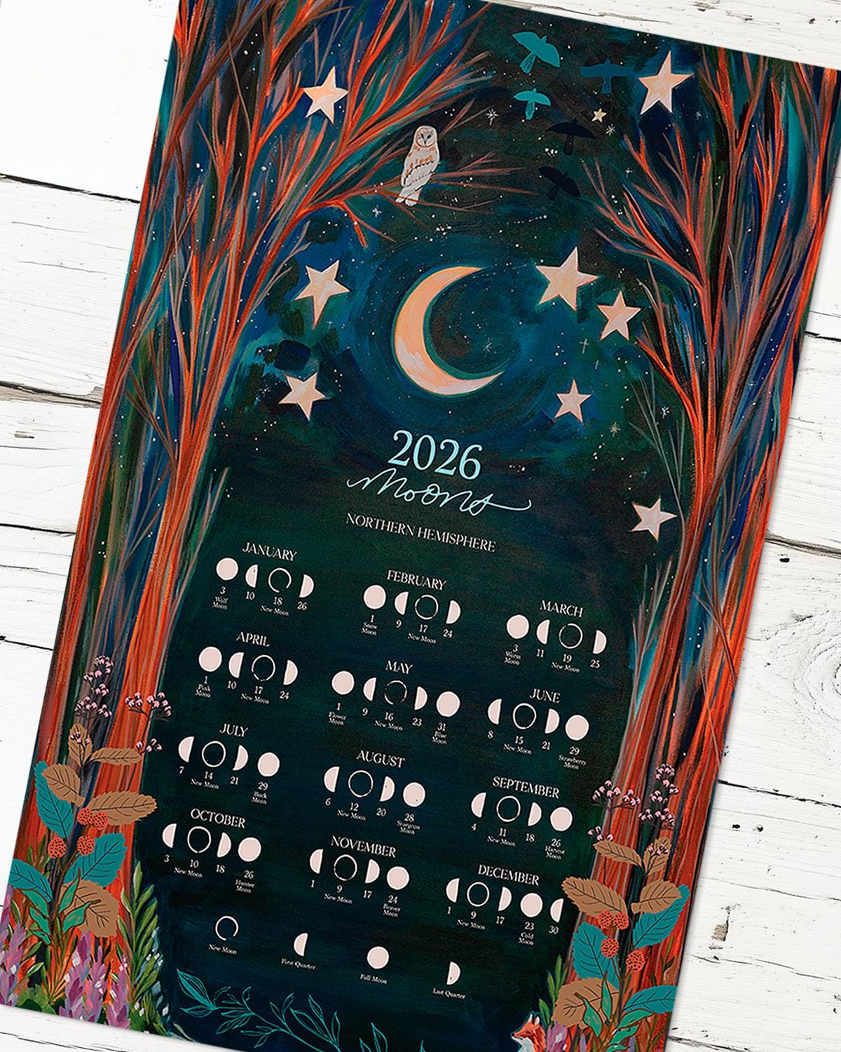 Moon Calendar 2026 - Lunar Phases Poster - Etsy