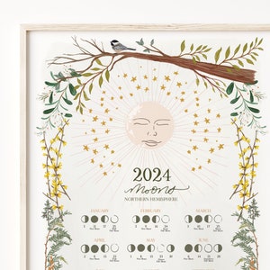 Instant Download 2024 Lunar Calendar, Printable Gift, Moon Calendar 2024, Home Decor,  Printable 2024 Calendar Wall Decor