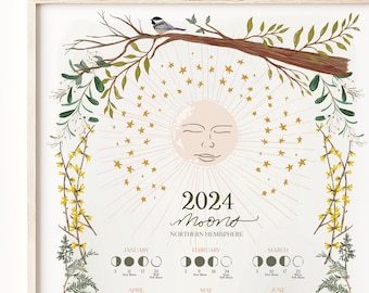 Instant Download 2024 Lunar Calendar, Printable Gift, Moon Calendar 2024, Home Decor,  Printable 2024 Calendar Wall Decor