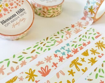 Blossom Hills Washi Tape  - Botanical/Floral Washi, Planner Tape, Journaling Stickers, 10M Pretty Washi Tape