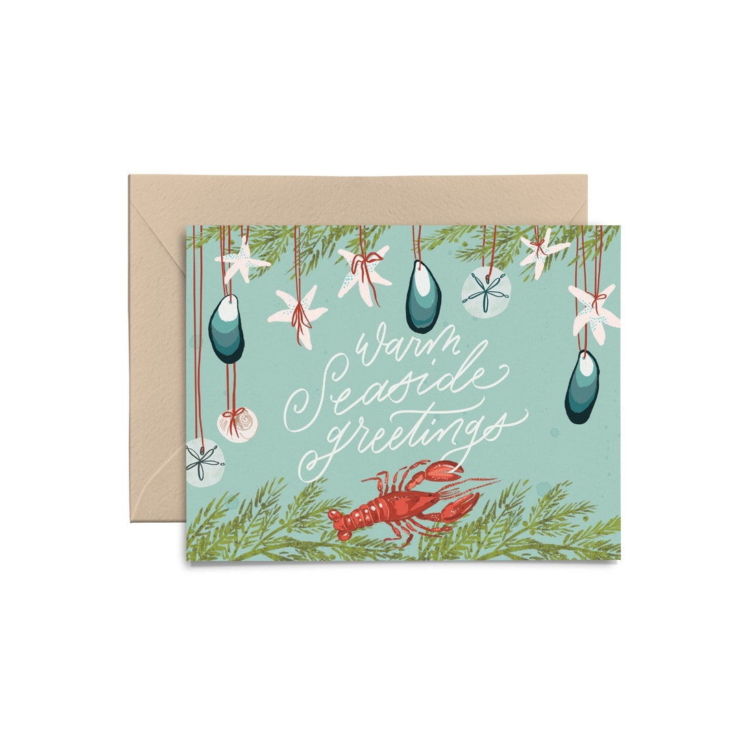 SEASIDE GREETINGS Christmas Card Coastal Christmas Greeting Card Blank ...