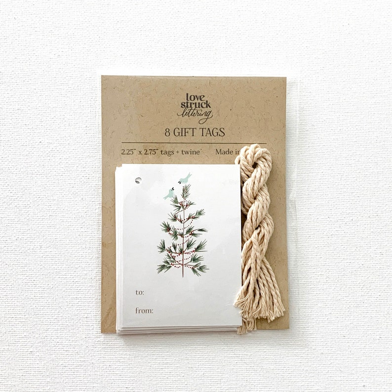 Bird Friends Christmas Gift Tag Set, Holiday New Year Gift Tag, Pretty Gift Tag Set with Twine, Christmas Gift Tag Set, Gift Tags and String image 3