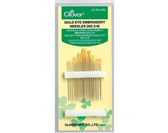 Agulhas de bordado à mão números 3 a 9, pacote variado de agulhas Clover com olho dourado, agulhas para bordado crewel, agulhas para bordado em algodão ou seda, agulhas de aço.