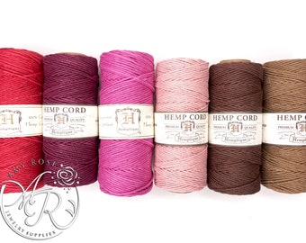 1MM Solid Polished Hemp Twine Hemptique Cord - Macrame String Artisan Thread 20lbs - 205ft Spool - Choose Your Color Red Pinks Browns