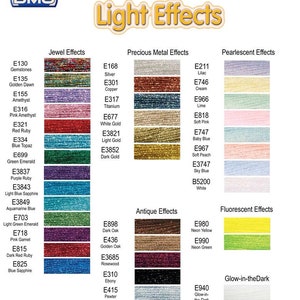 DMC Light Effects Floss - Choose Your Colors and Quantity - Metallic, Gold, Silver, Jewel Tones, Pearlescent, Glow-in-the-Dark, Neon