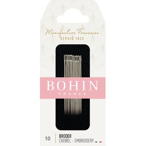 Small Embroidery Needles Size 10, Bohin Needlepoint Crewel Needles for thread painting, silk shading, linen silk or cotton single threads