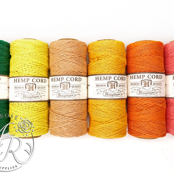 1MM Solid Polished Hemp Twine Hemptique Cord - Macrame String Artisan Thread 20lbs - 205ft Spool - Choose Your Color Green Yellows Orange