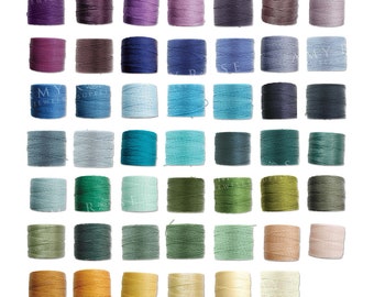 May include: A collection of colorful spools of waxed cord in various shades, including purple, blue, green, and yellow. The spools are neatly arranged, showcasing a wide range of colors for crafting and jewelry making. The image includes the text "MY JEWELRY SUPPLY".