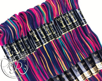 10 PACK - Anchor Dark Rainbow 1375 - Variegated Multicolor Embroidery Floss