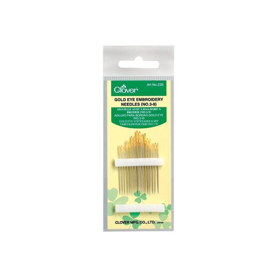 Hand embroidery needles number 3 - 9, Clover gold eye needle variety pack, crewel needles, cotton or silk embroidery needle, steel needles