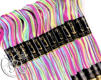 10 PACK - Anchor Bright Pastel Rainbow 1335 - Variegated Multicolor Embroidery Floss