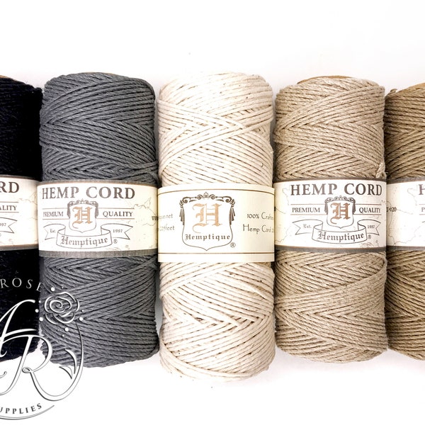 1MM Solid Polished Hemp Twine Hemptique Cord - Macrame String Artisan Thread 20lbs - 205ft Spool - Choose Your Color Black Grey Natural