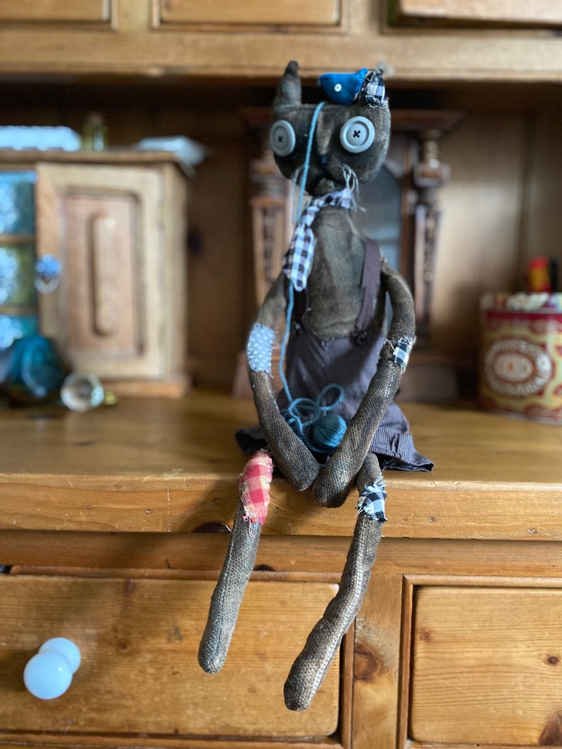 Handmade Primitive Folk Art Cat Doll Etsy